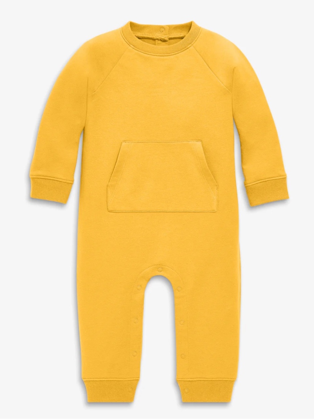 Primary baby sweatshirt romper in sunflower yellow one piece snap cozy 12-18m